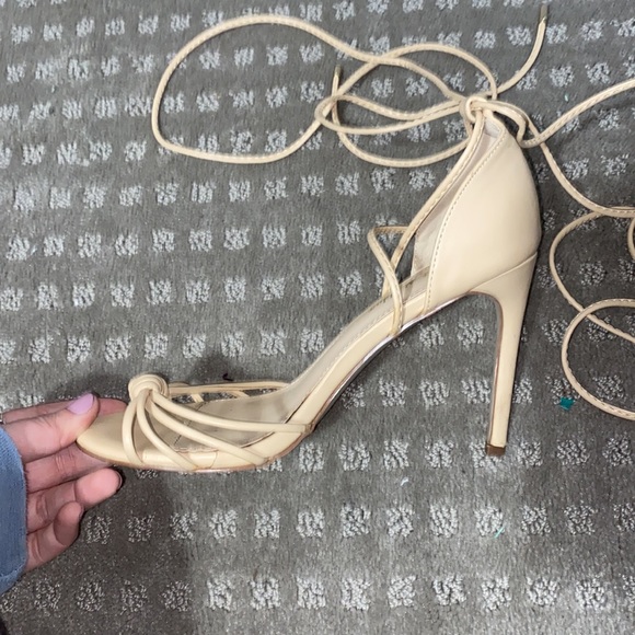 Tan Ankle Lace Up Heels - Picture 3 of 6